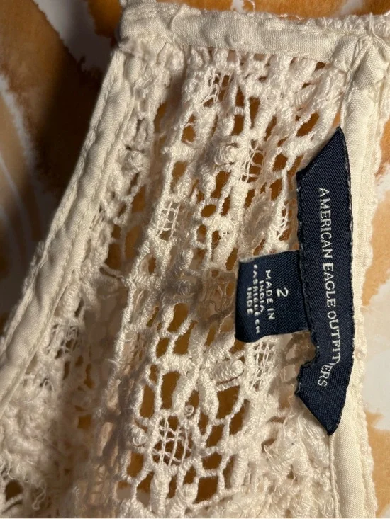 American Eagle Cream Lace Boho Sundress | Cottagecore Flowy Mini - Picture 3 of 6